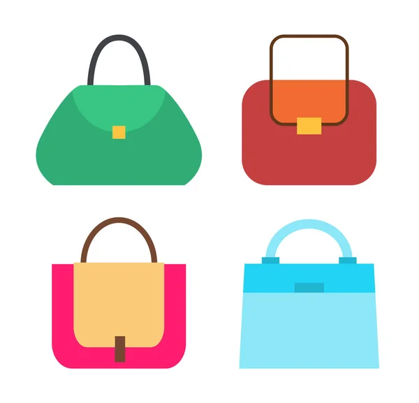 Four Cute Colorful Handbags, Vector Illustration — Stock Vector