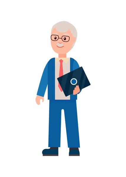 Homme âgé avec ordinateur portable Affiche Illustration vectorielle — Image vectorielle