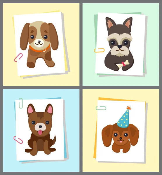 Puppies en honden Poster instellen vectorillustratie — Stockvector