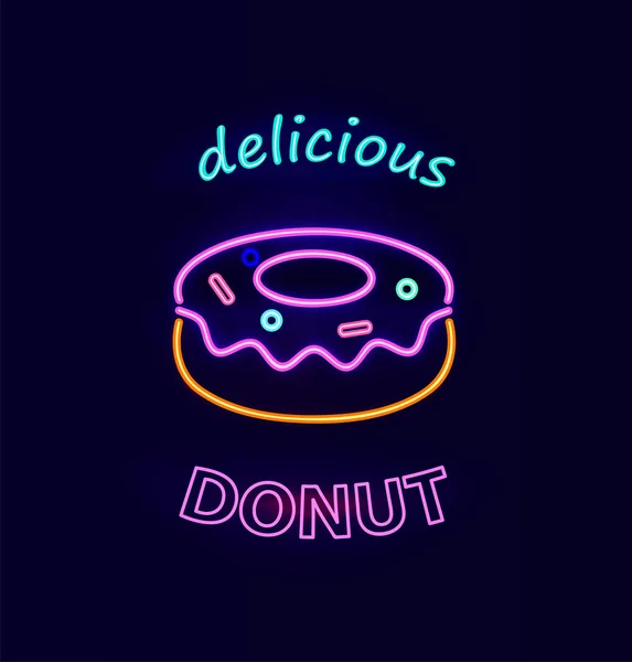 Delicioso Donut Neon Signboard Vector Ilustração — Vetor de Stock