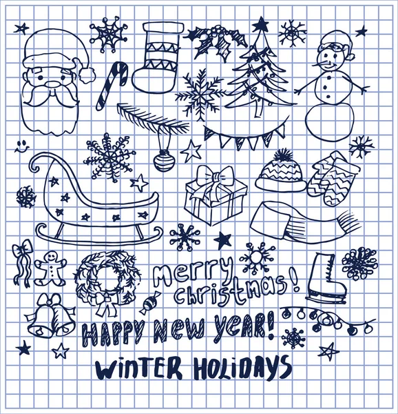 Bonne année Vacances d'hiver Éléments dessinés à la main — Image vectorielle