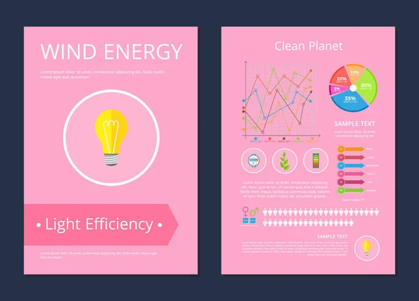 Poster sull'efficienza luminosa del pianeta pulito energia eolica — Vettoriale Stock