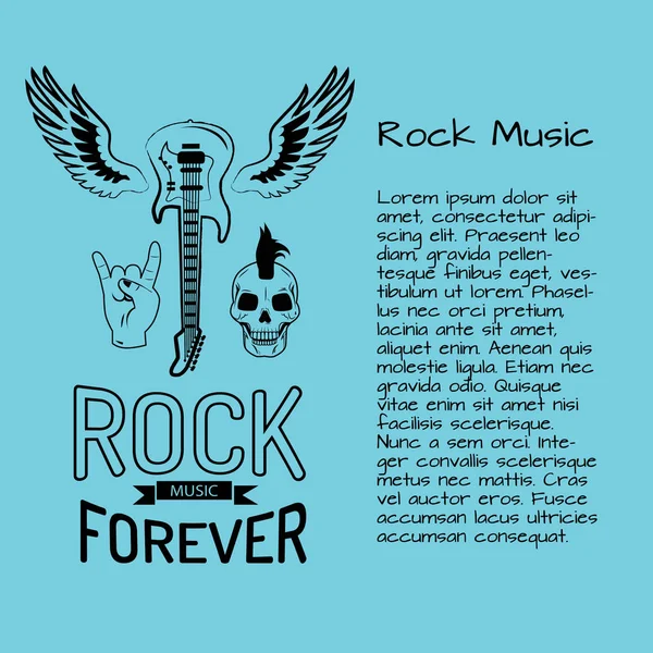 Rock Music Forever Poster com guitarra — Vetor de Stock
