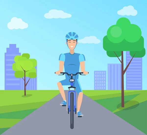 Bastante ciclista en traje azul Vector Illustation — Vector de stock