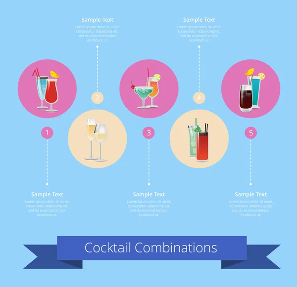 Cocktail-Kombinationen mit Alkohol — Stockvektor