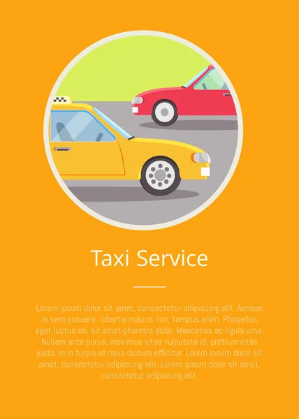 Señal de servicio de taxi y texto aislado en amarillo — Vector de stock