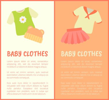 Bebek giysileri afiş, vektör çizim çerçeveli