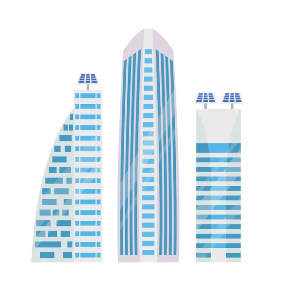 Wolkenkratzer und Solarbatterien Vektor Illustration — Stockvektor