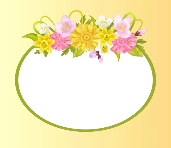 Zinnia, Fleurs de jonquilles et Sakura, Cadre photo — Image vectorielle