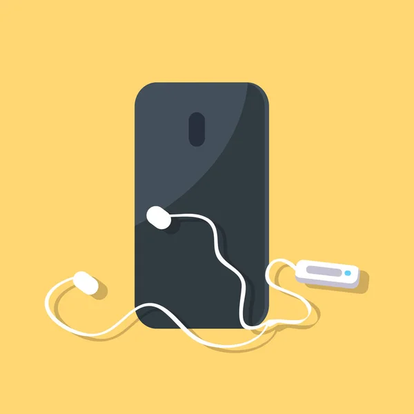 Black Smartphone with Earphones Isolated on Yellow — Stock Vector