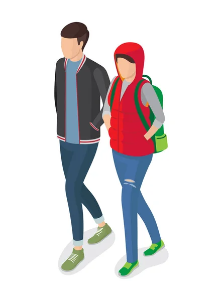 Woman and Man Students in Modern Apparels Vector — Stock Vector