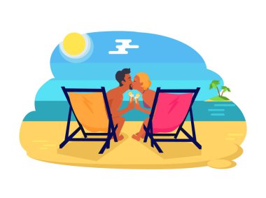 Seaside vektör çizim tarafından öpüşme çift