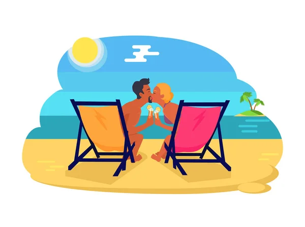 Casal beijando por Seaside Vector Ilustração — Vetor de Stock