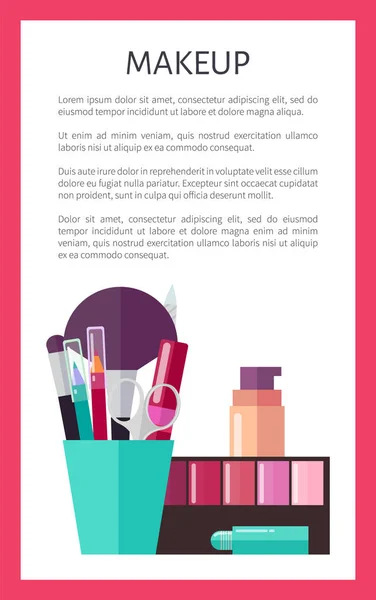 Make-up-Tools und dekorative Kosmetik Promo-Poster — Stockvektor