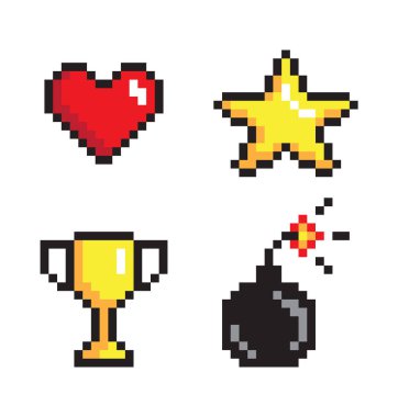 Dört piksel simgeler koleksiyonu, vektör çizim