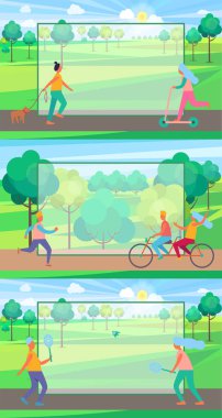 Park spor yapan insanlarla posterler kümesi
