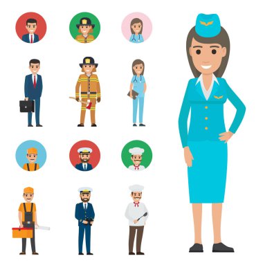 Meslekler insanlar çizgi film karakterleri Icons Set