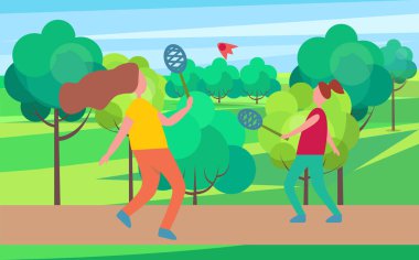 Anne ve kızı Badminton illüstrasyon iskambil