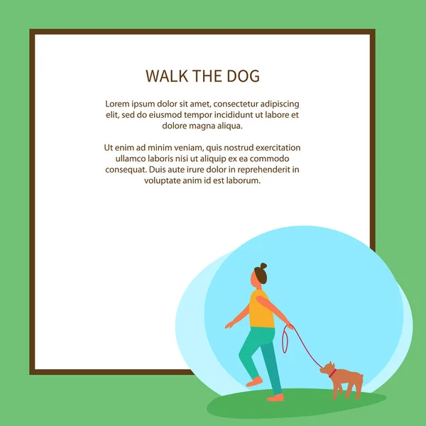 Promenad hund affisch med Text och grön bakgrund — Stock vektor