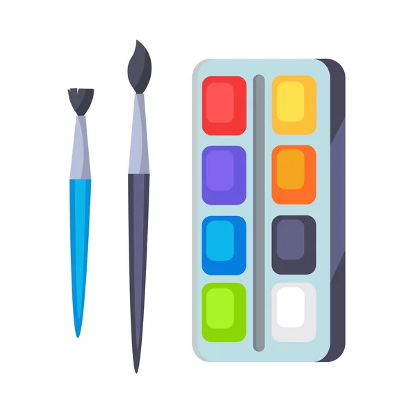 Paleta con Pinturas y Dos Pinceles Vector Iconos — Vector de stock