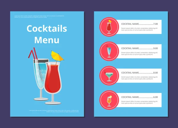 Menu Cocktail Anúncio Cartaz com preços —  Vetores de Stock