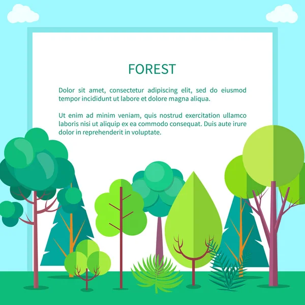 Banner web de vectores forestales con árboles y arbustos — Vector de stock