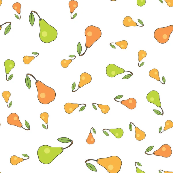 Ripe Pears Flat Vector Seamless Pattern on White — Stock Vector