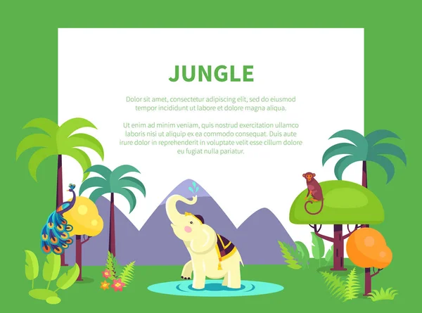 Jungle indienne avec grands arbres et animaux exotiques — Image vectorielle