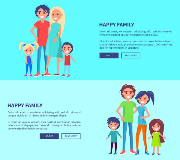 Szczęśliwe rodziny plakat z rodziców i dwoje dzieci — Wektor stockowy
