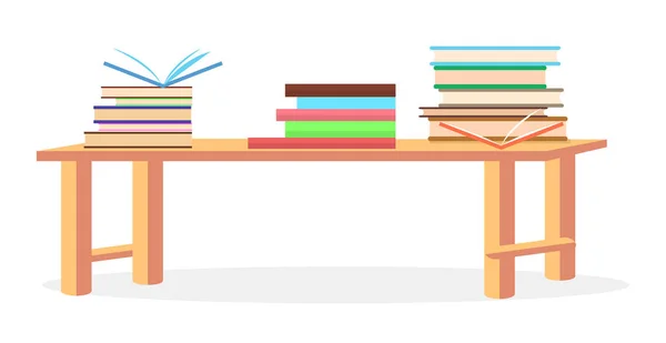 Tre högar av litteratur liggande på bordet närbild — Stock vektor