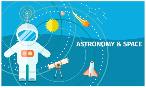 Astronomia e Espaço Cartaz colorido com Spaceman — Vetor de Stock