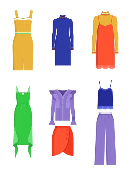 Různé letní šaty a další oděvy — Stockový vektor