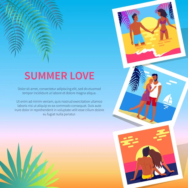 Cartaz de amor de verão com fotos de casal encantador — Vetor de Stock