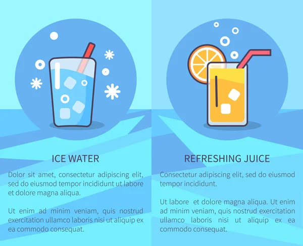 Το σύνολο του νερού πάγου και δροσιστικό χυμό αφίσες — Διανυσματικό Αρχείο