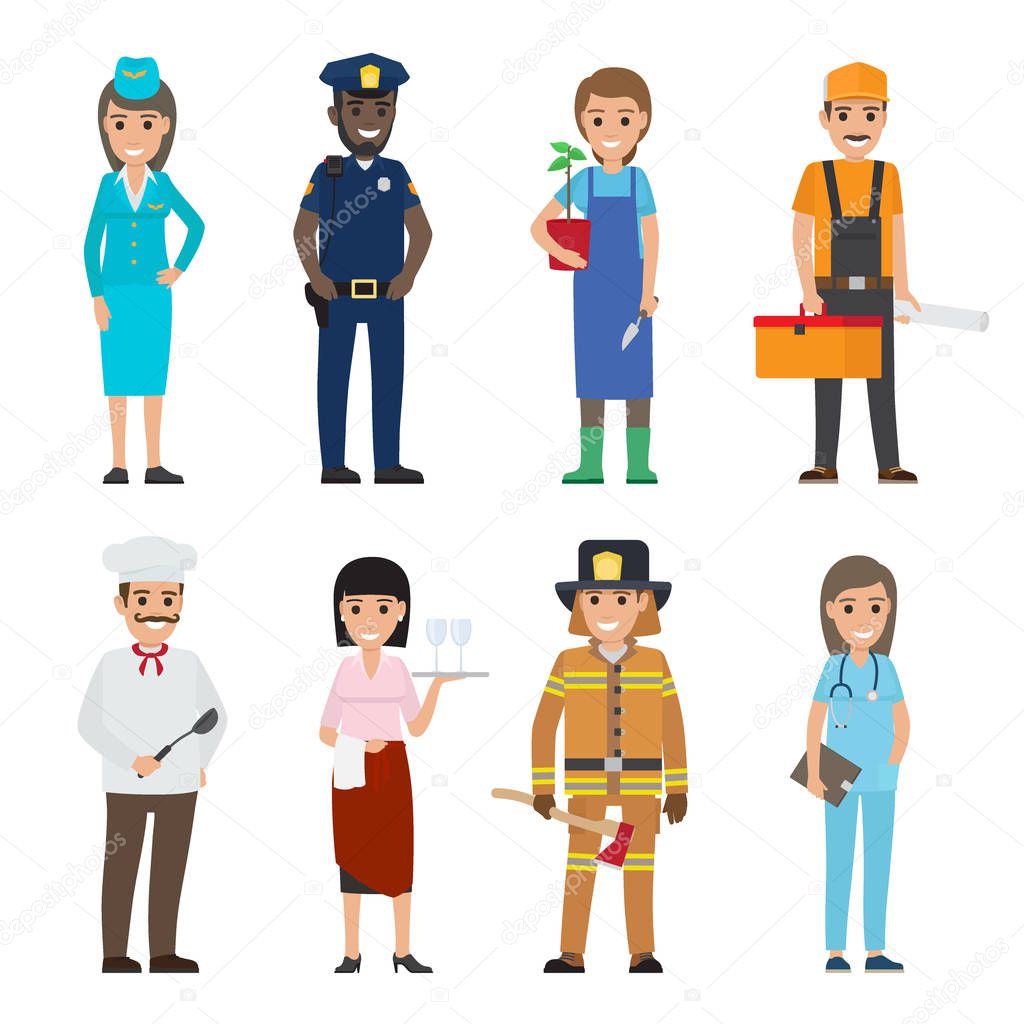 Professions People Cartoon Characters Icons Set