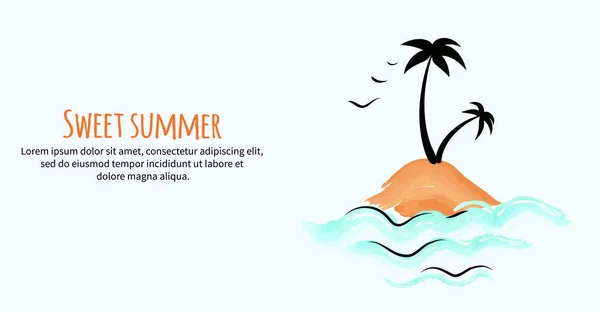 Söt sommar Banner med små Tropical Island — Stock vektor