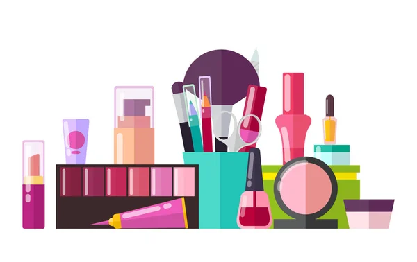 Conjunto de vários cosméticos Coisas Vector Ilustração —  Vetores de Stock