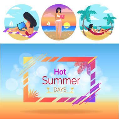 Sıcak yaz günlerinde kadın ayarla vektör çizim