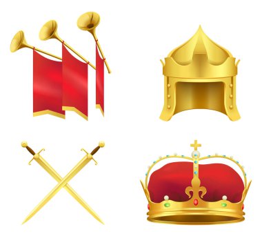 Altın Orta Çağ sembolleri gerçekçi Vector Icons Set