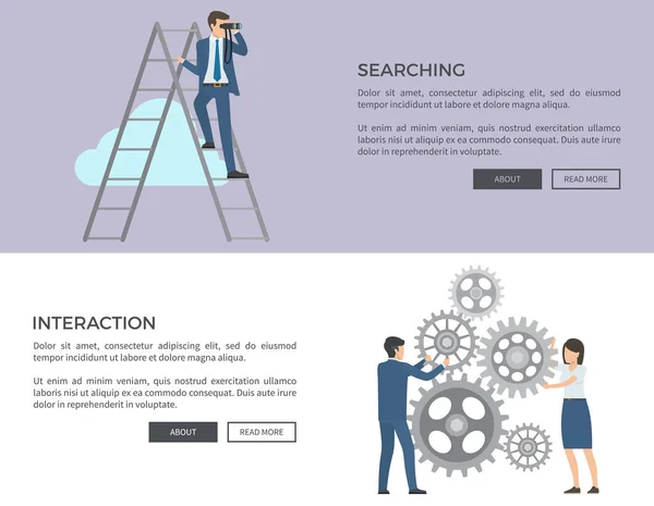 Ricerca e interazione Web Vector Illustrazione — Vettoriale Stock