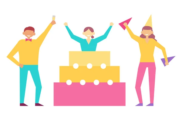 Birthday Party Set of People Having Fun Celebrate — Stock Vector
