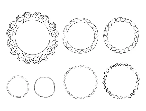 Round Doodle Line sztuki ramki wektor zestaw — Wektor stockowy