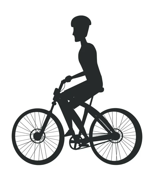 Person Riding Bike in Cap, Sport Biking Transport — Stock Vector