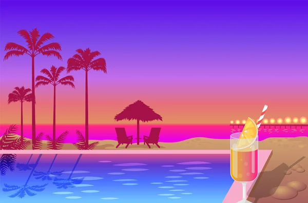 美丽的夏天日落在可爱的海滩颜色横幅 — 图库矢量图片