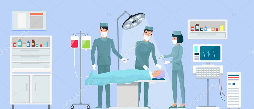 Operation in Surgery on Vector Illustration Blue