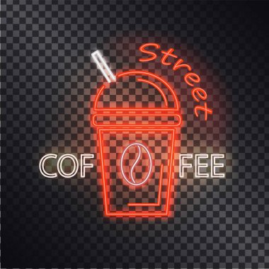 Sokak kahve Neon afiş, vektör çizim