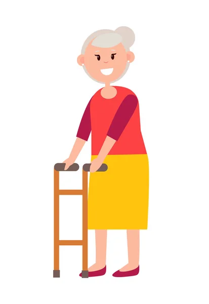 Friendly Grandmother with Grey Hair and Walker — Stock Vector