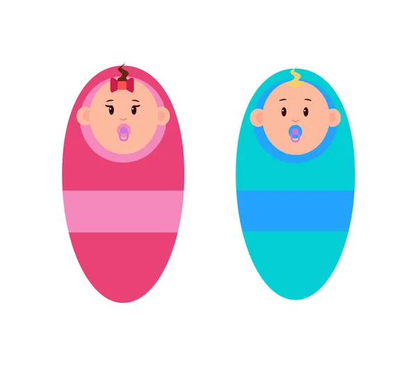 Illustration vectorielle couleur de deux petits bébés mignons — Image vectorielle