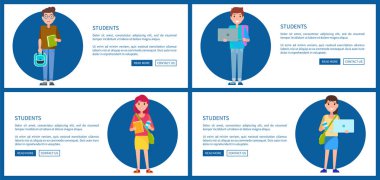 Öğrenciler posterler Online eğitim kavramı vektör