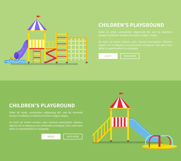 Детская игровая площадка с плакатами и слайдами — стоковый вектор